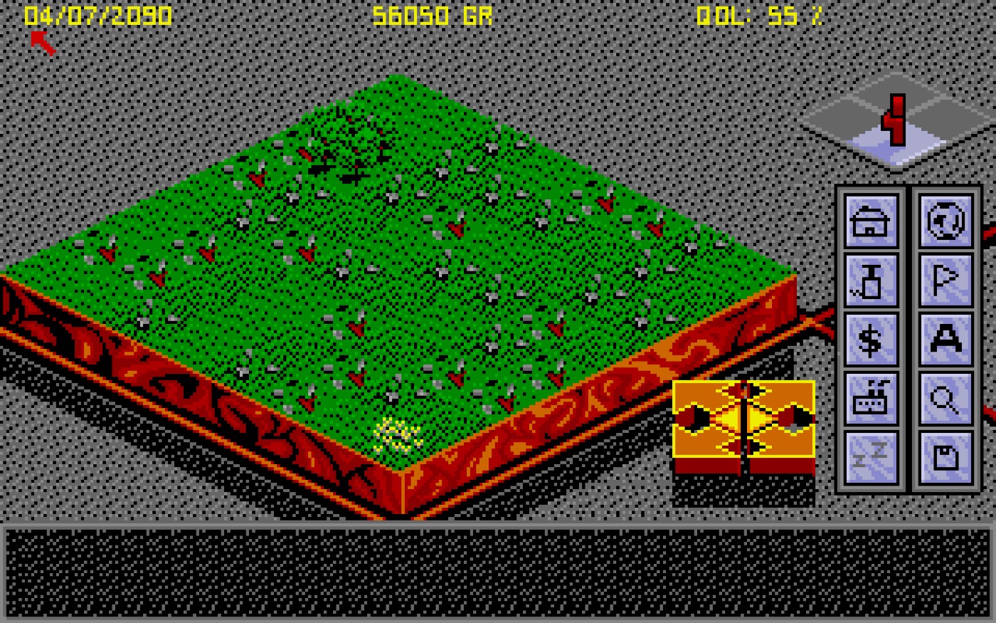 The Tended on the Atari ST: open grassland with scattered rock, the colony not yet built